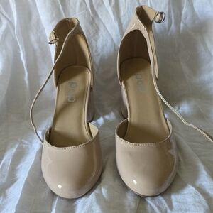 (J36) Pop Tan Wedge Heel with Ankle Strap and Rounded Toe